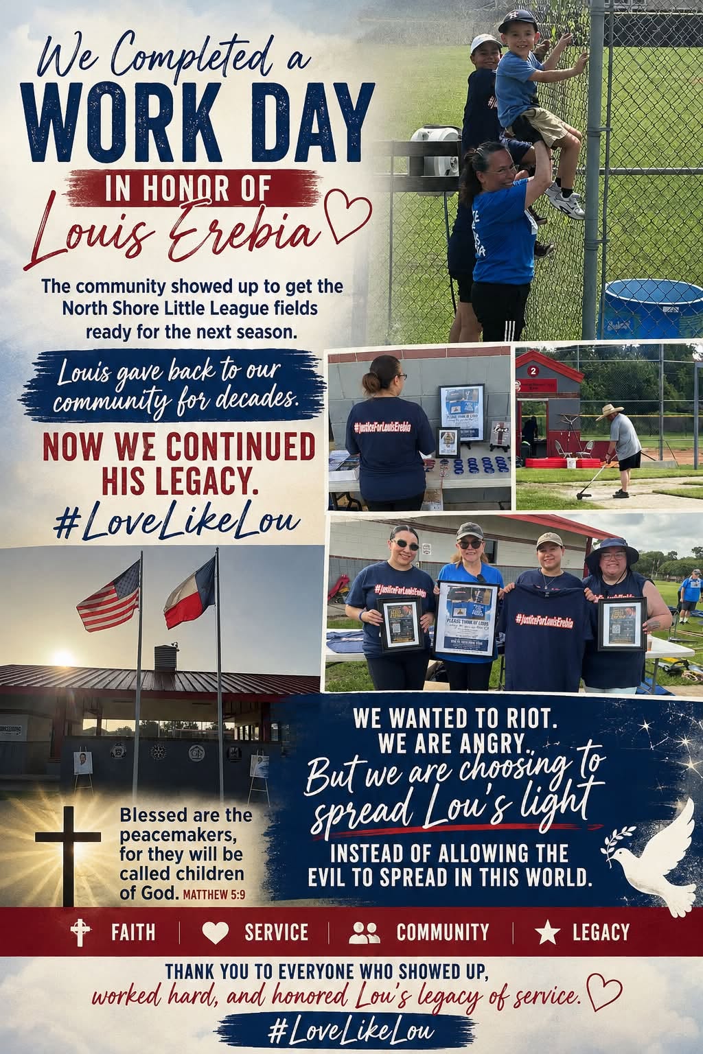 Community recap graphic: We completed a work day in honor of Louis Erebia